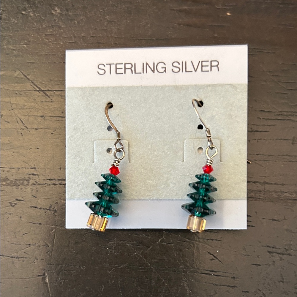 Swarovski & Sterling Green and Red Tree Earrings